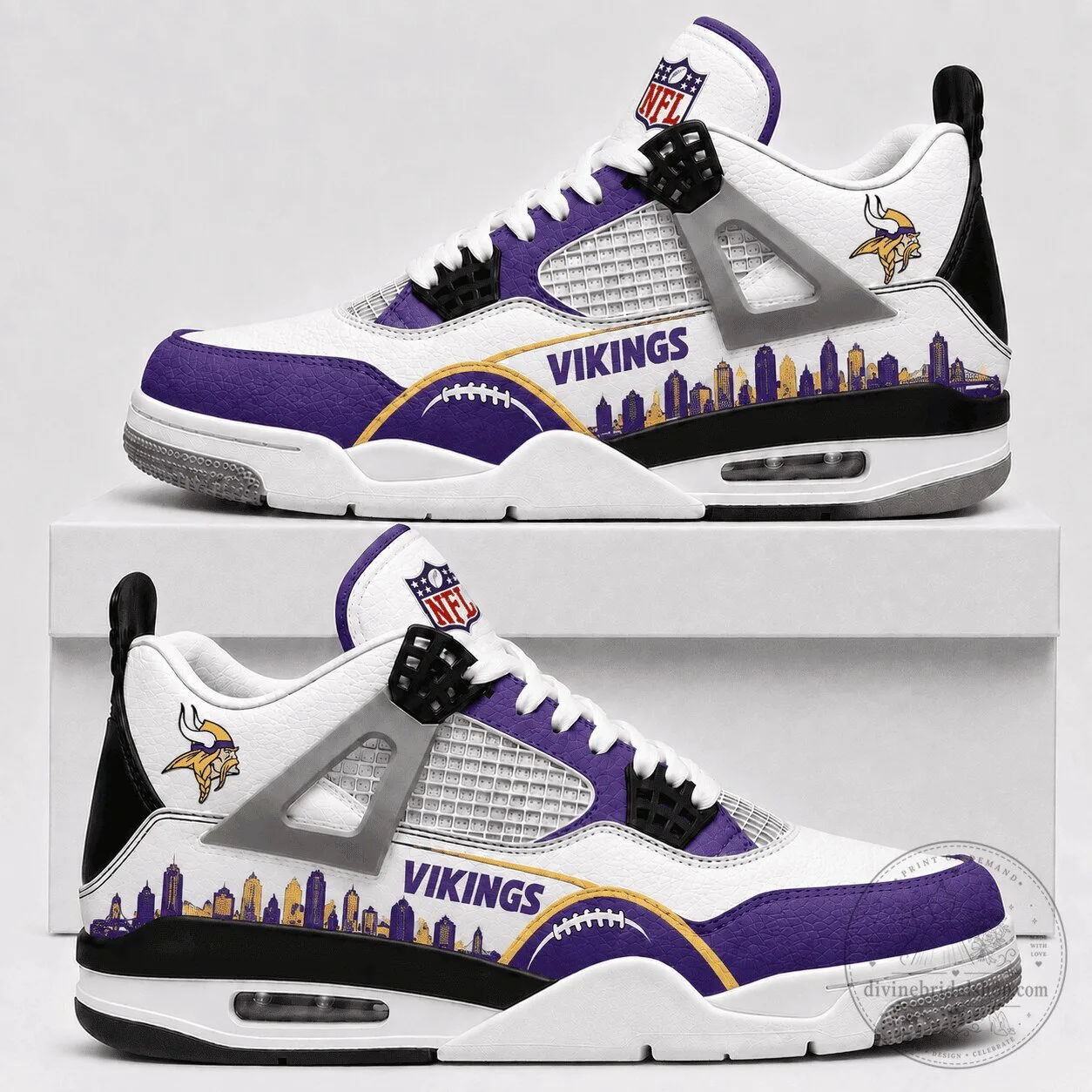 Minnesota Vikings Team Logo Air Jordan 4 Style Sneakers