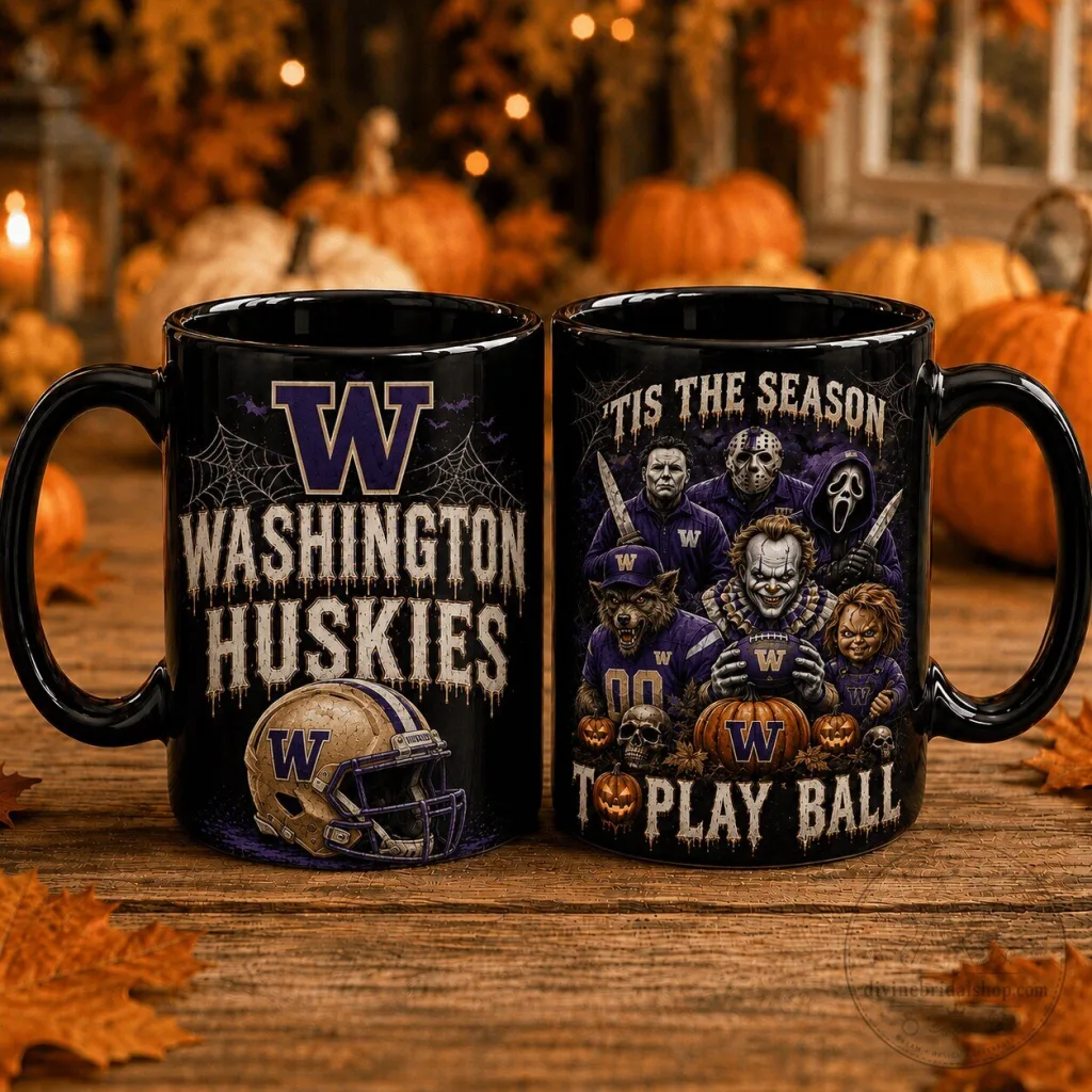 Washington Huskies Halloween Horror Movie Characters Football Team Mug Washington Huskies Halloween Horror Movie Characters Football Team Mug
