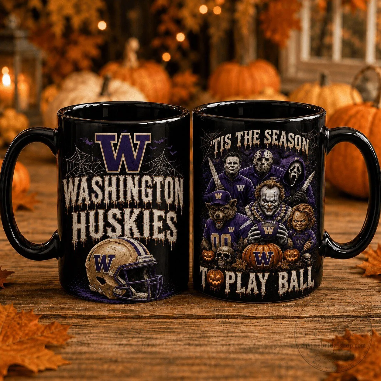 Washington Huskies Halloween Horror Movie Characters Football Team Mug