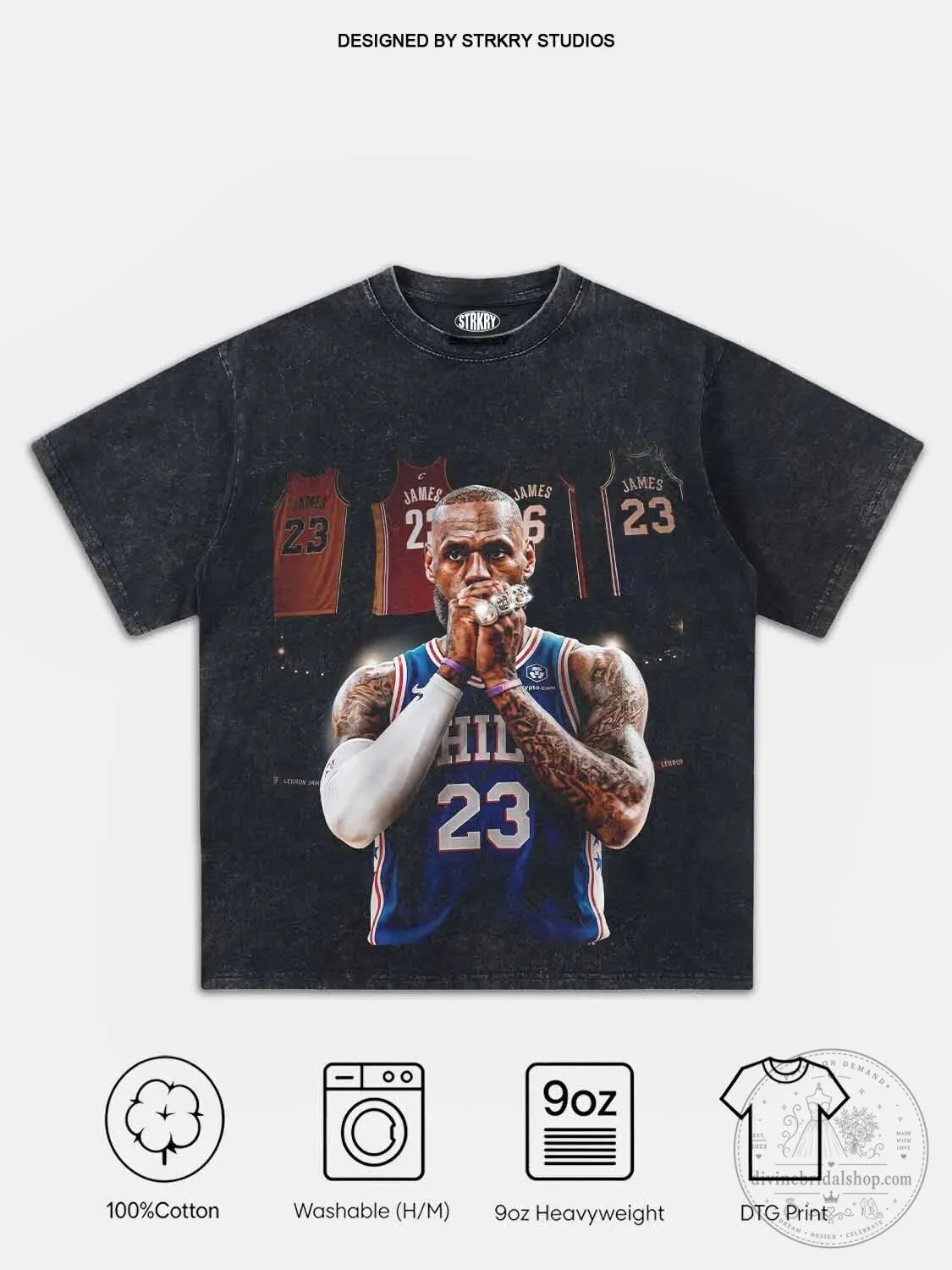 LeBron James Basketball Player Graphic Print Washed T-Shirt