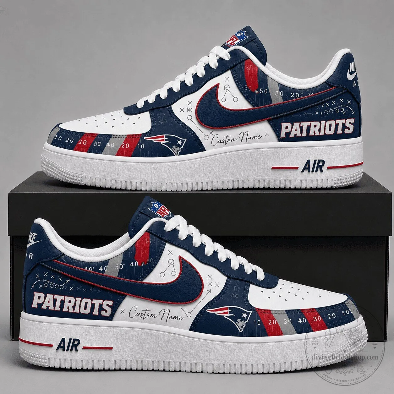 New England Patriots Custom Name Air Force One Low Top Shoes