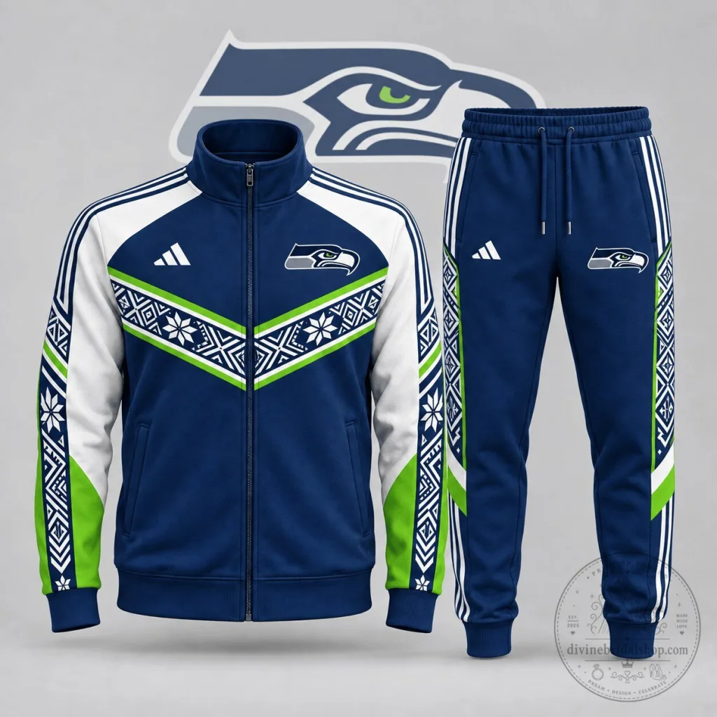 Seattle Seahawks National Football League Team Nordic Pattern Zip Up Track Jacket Seattle Seahawks National Football League Team Nordic Pattern Zip Up Track Jacket