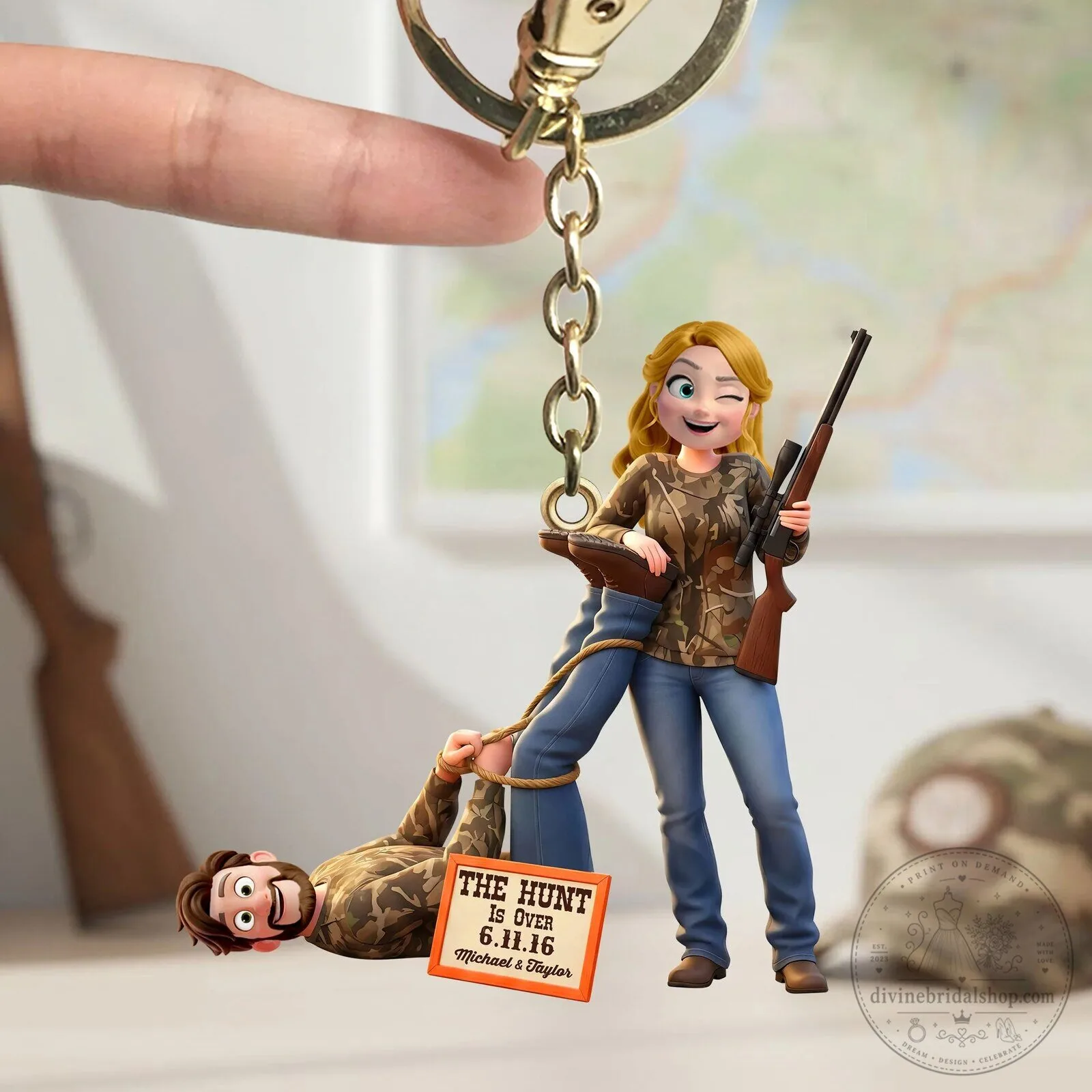 Personalized Hunting Couple The Hunt Is Over Michael Taylor Keychain Gift