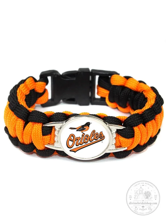 Baltimore Orioles Baseball Team Paracord Bracelet with Charm