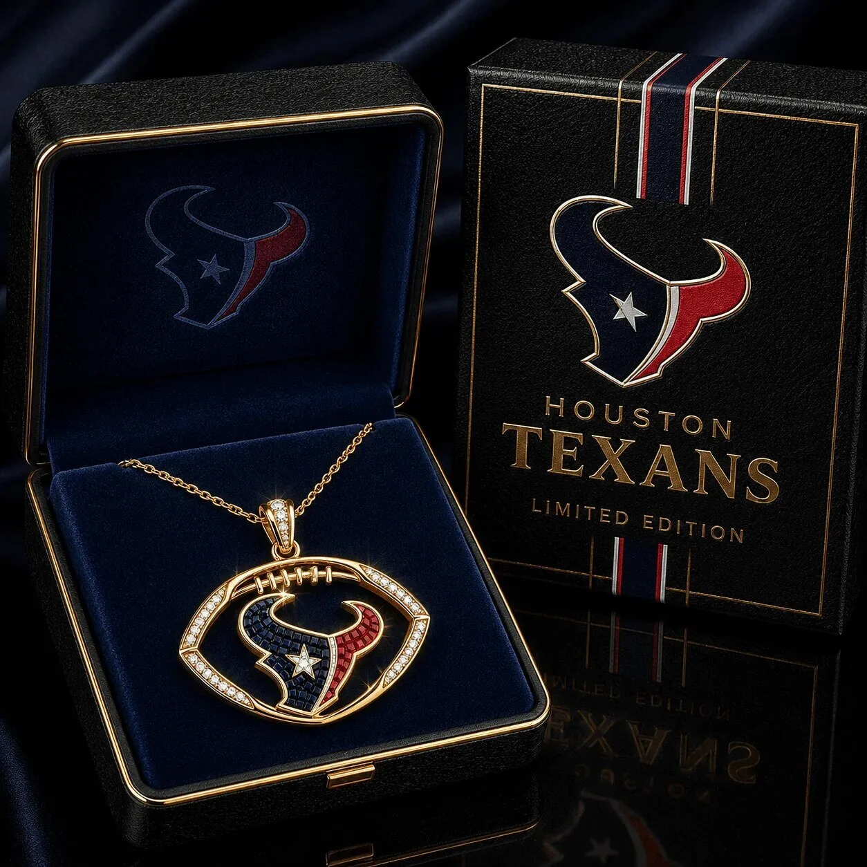 Houston Texans Football Gold Tone Diamond Pendant Necklace