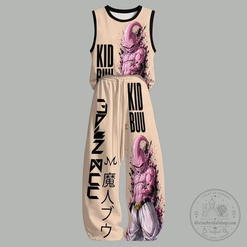Dragon Ball Z Kid Buu Anime Character Graphic Print Tank Top and Pants Set