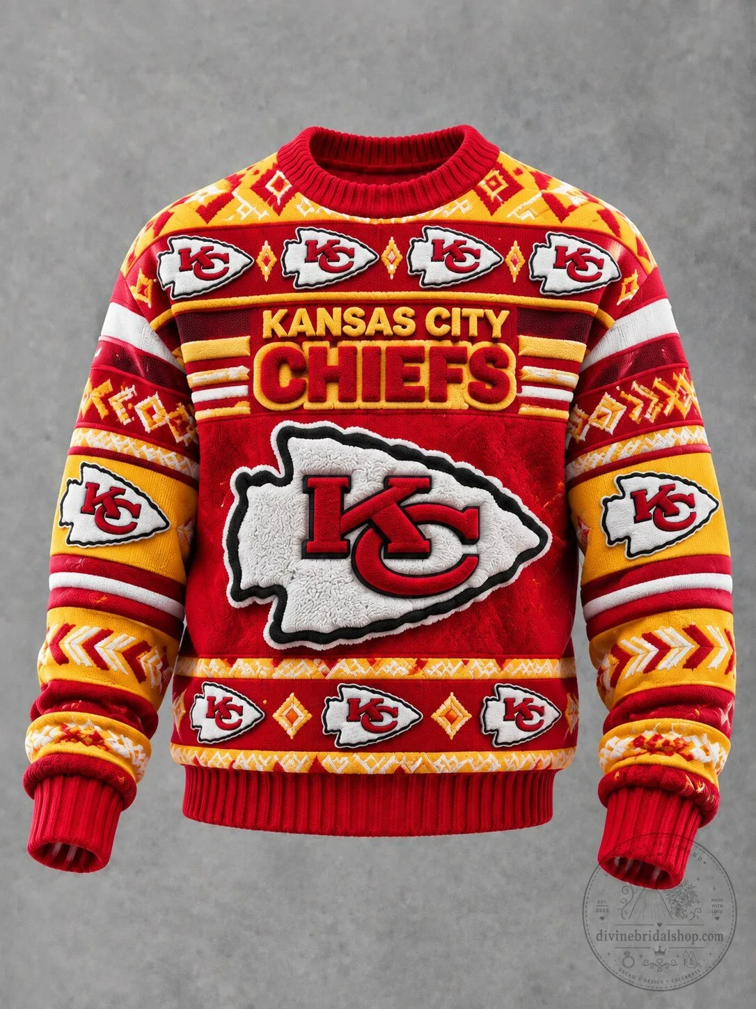 Kansas City Chiefs Red and Gold Ugly Christmas Sweater Knit Pullover