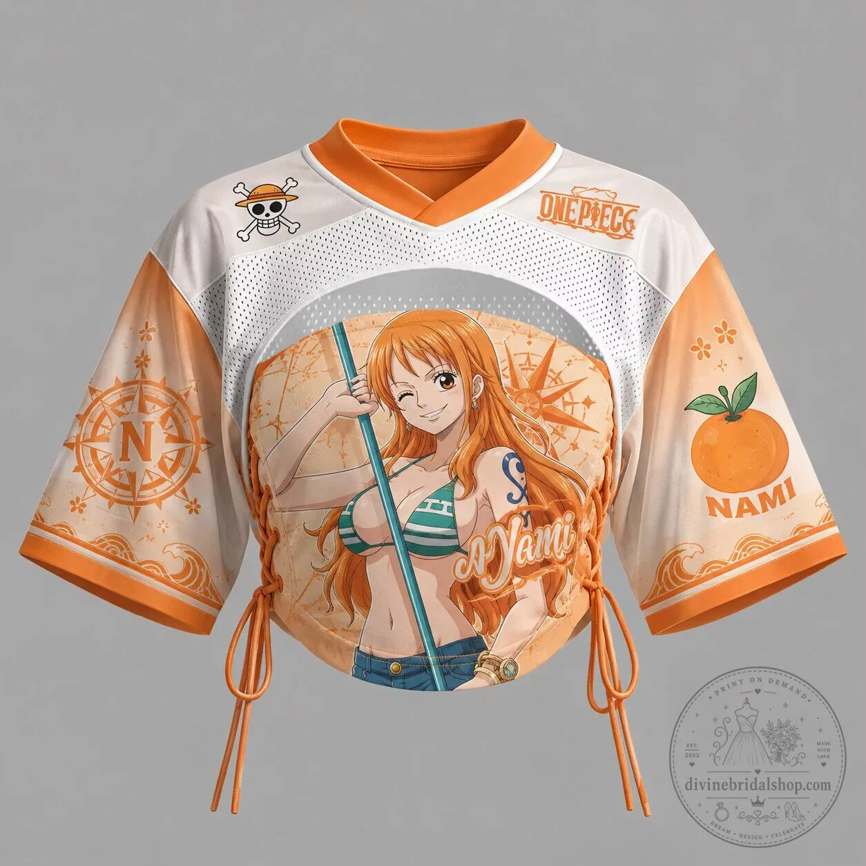 One Piece Nami Anime Character Orange Mesh Short Sleeve Jersey Top