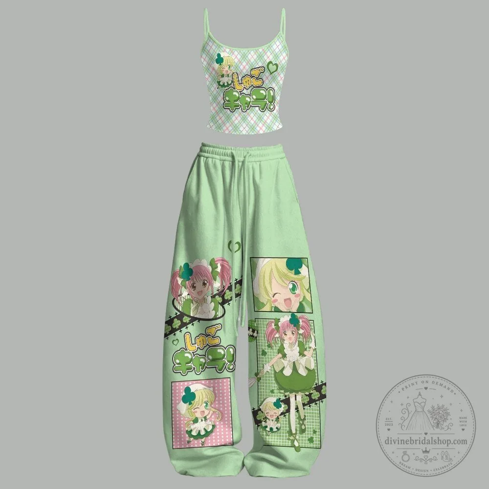 Shugo Chara Anime Crop Top and Baggy Sweatpants Two-Piece Set