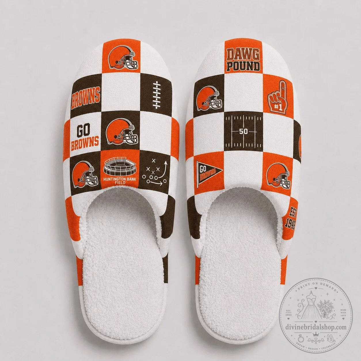 Cleveland Browns Football Team Checkered Pattern Comfortable Slippers