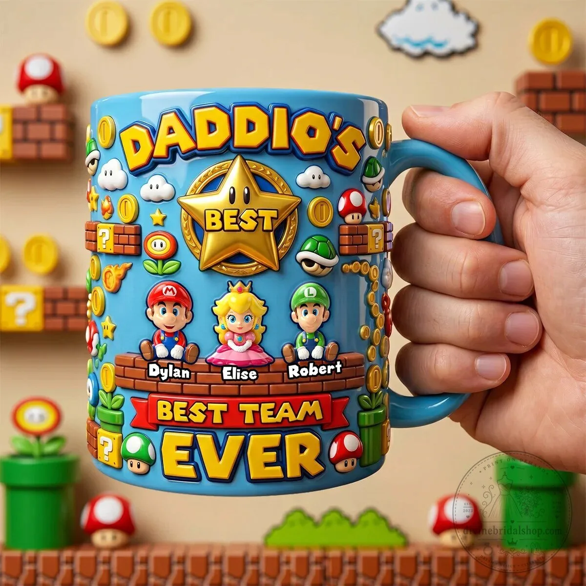 Personalized Super Mario Daddio's Best Team Ever Father's Day Coffee Mug