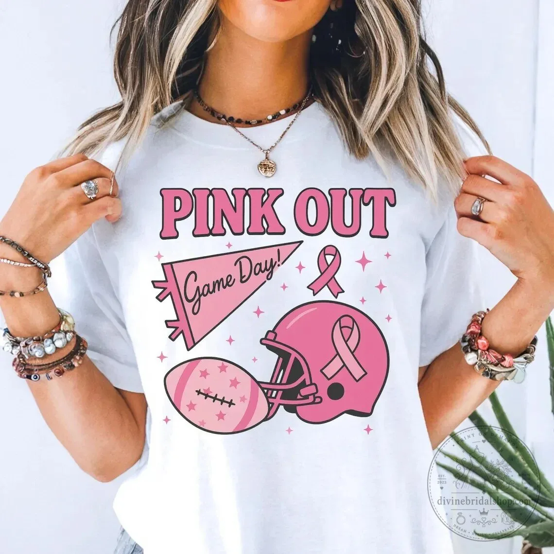 Pink Out Game Day Football Breast Cancer Awareness T-Shirt