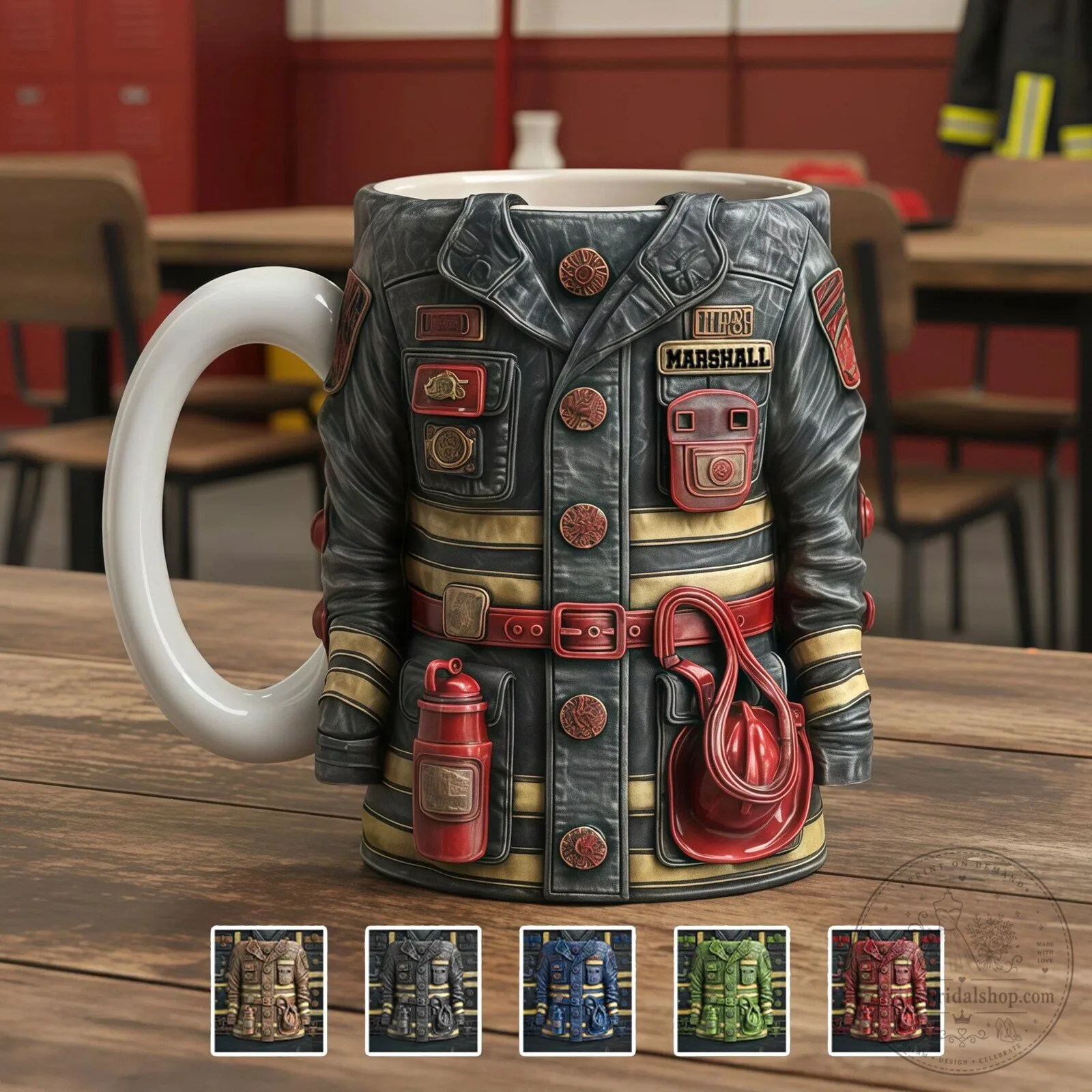 Firefighter Turnout Gear Uniform Coffee Mug with Marshall Name Tag