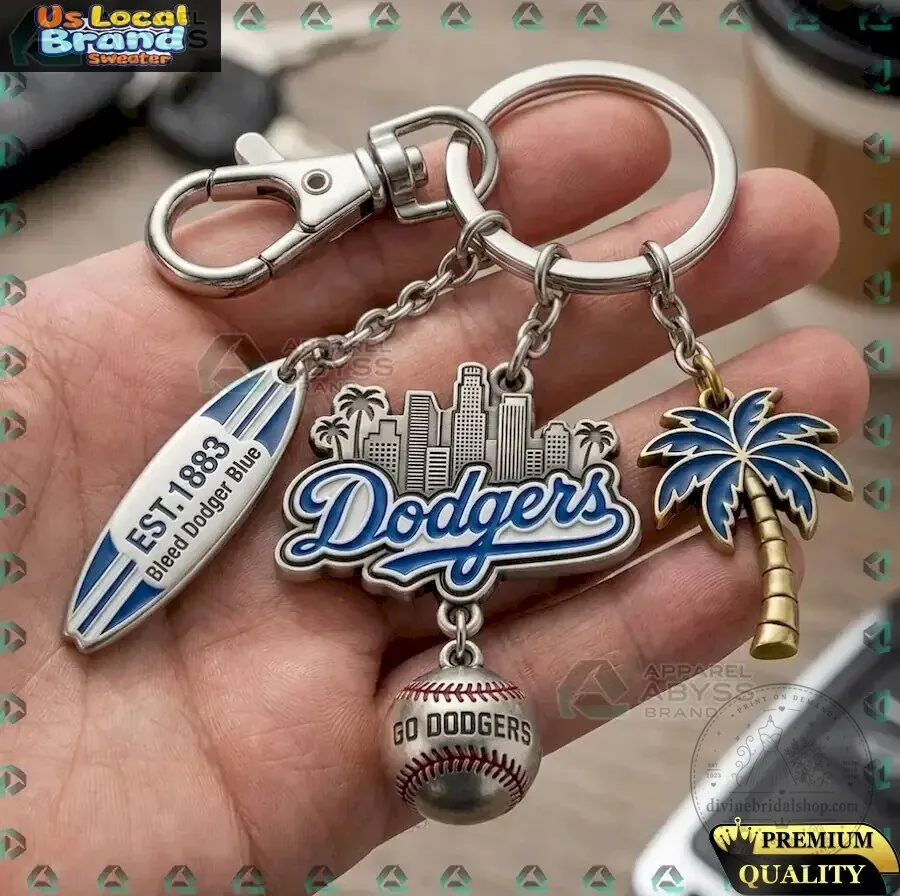 Los Angeles Dodgers Baseball Team Cityscape Palm Tree Keychain