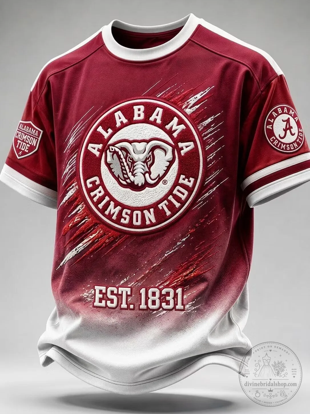 Alabama Crimson Tide Football Baseball Jersey with Elephant Logo and Established 1831