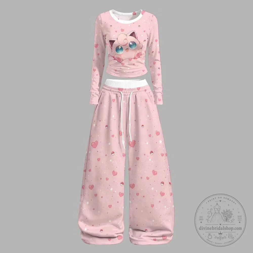 Jigglypuff Pokémon Pink Hearts and Stars Pajamas Set