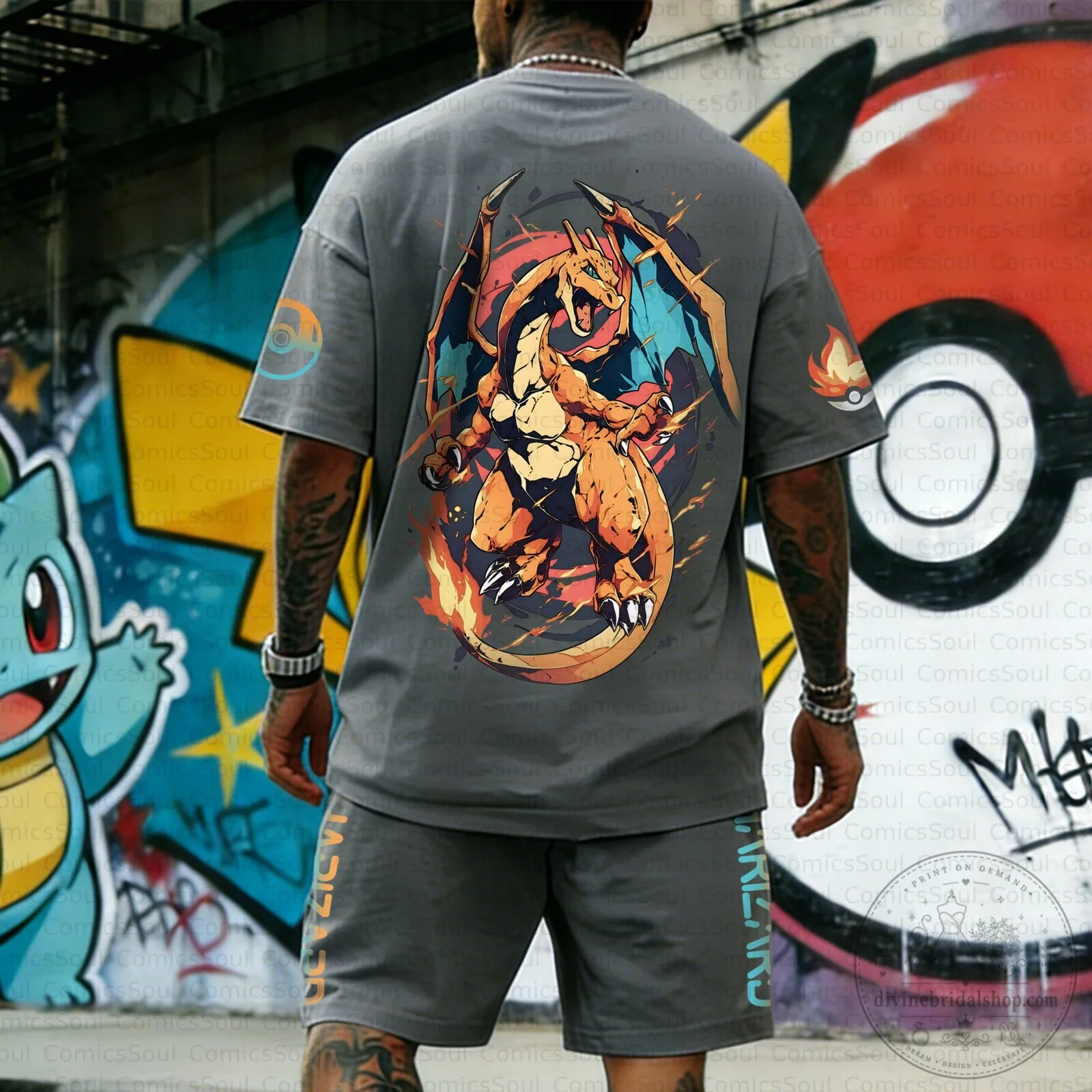 2 Piece Set of Pokémon T-shirt and Shorts for Anime Fans - Unisex Design 1 2 Piece Set of Pokémon T-shirt and Shorts for Anime Fans - Unisex Design