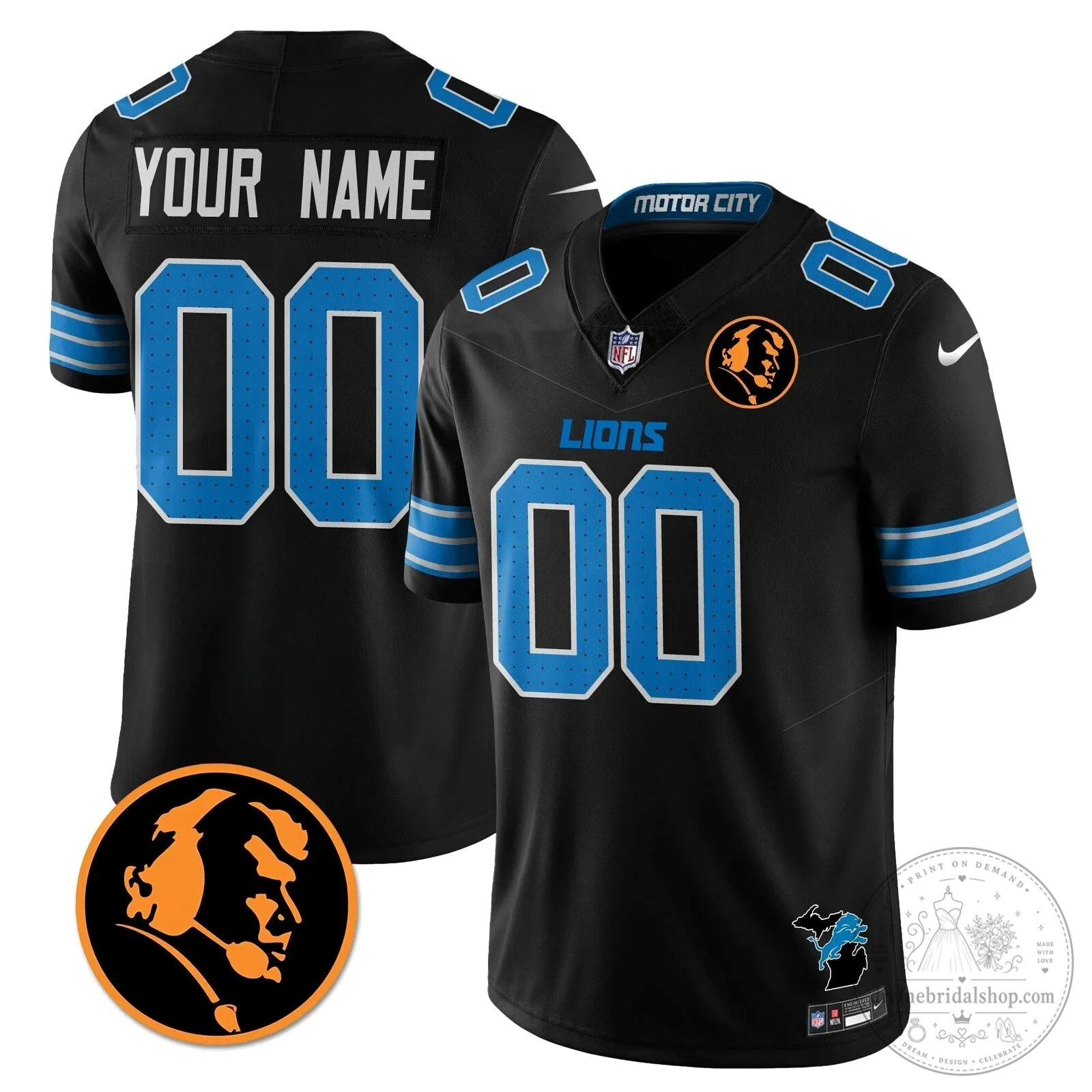 John Madden Detroit Lions Football Jersey Custom Name and Number 6 John Madden Detroit Lions Football Jersey Custom Name and Number