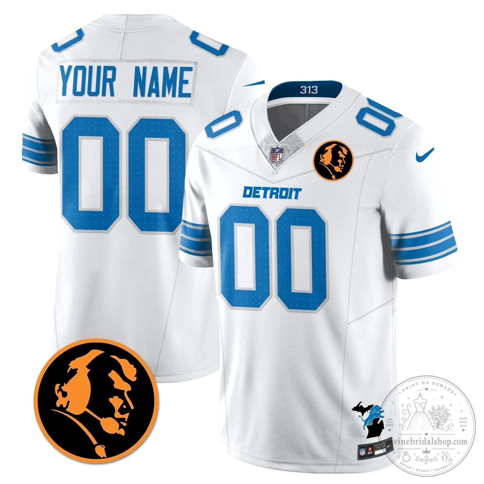 John Madden Detroit Lions Football Jersey Custom Name and Number 7 John Madden Detroit Lions Football Jersey Custom Name and Number