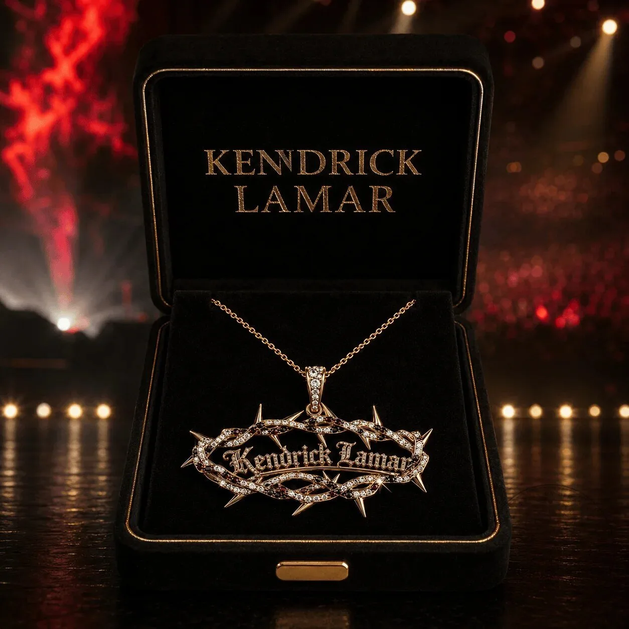 Kendrick Lamar Gold Chain Pendant Necklace with Diamond Crown of Thorns