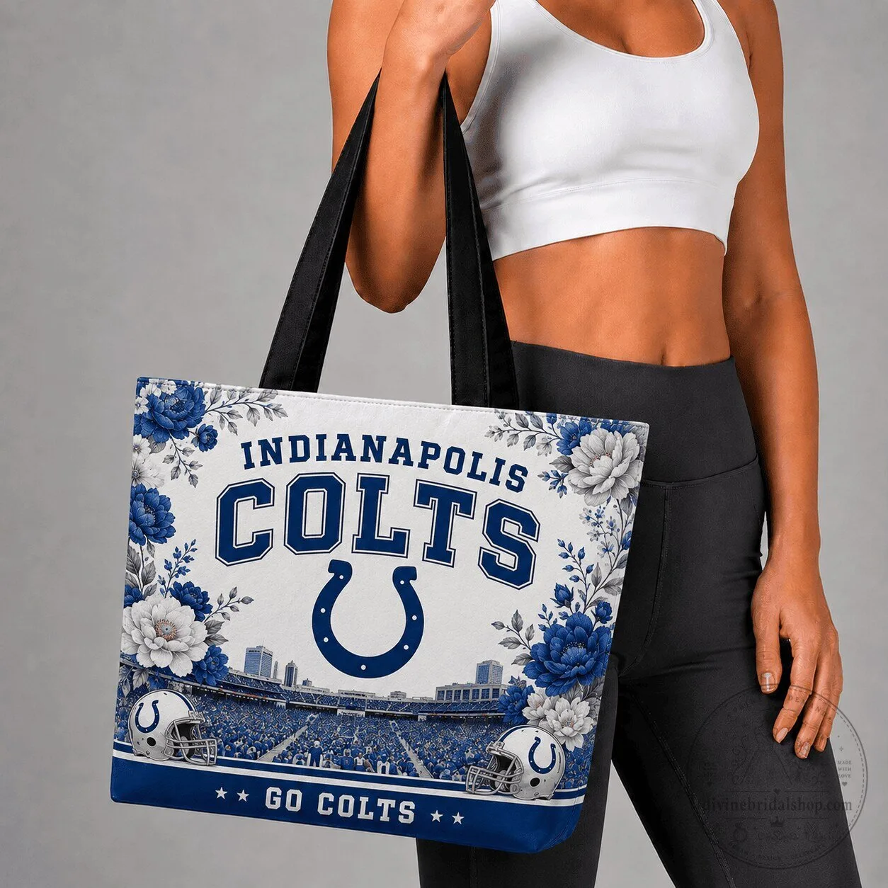 Indianapolis Colts Football Team Blue Floral Stadium Design Tote Bag