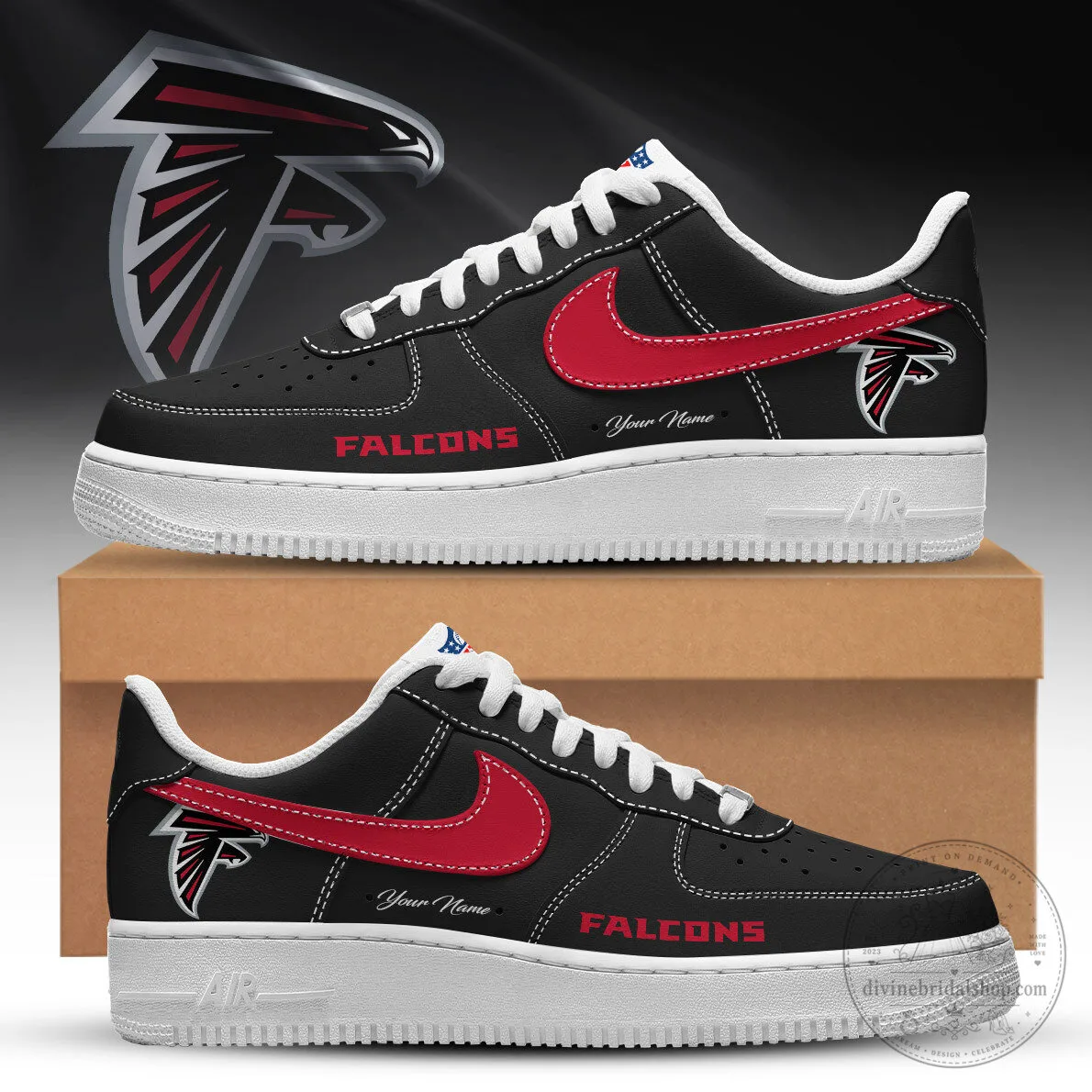 Atlanta Falcons Heritage Custom Name Black Low-Top Sneakers