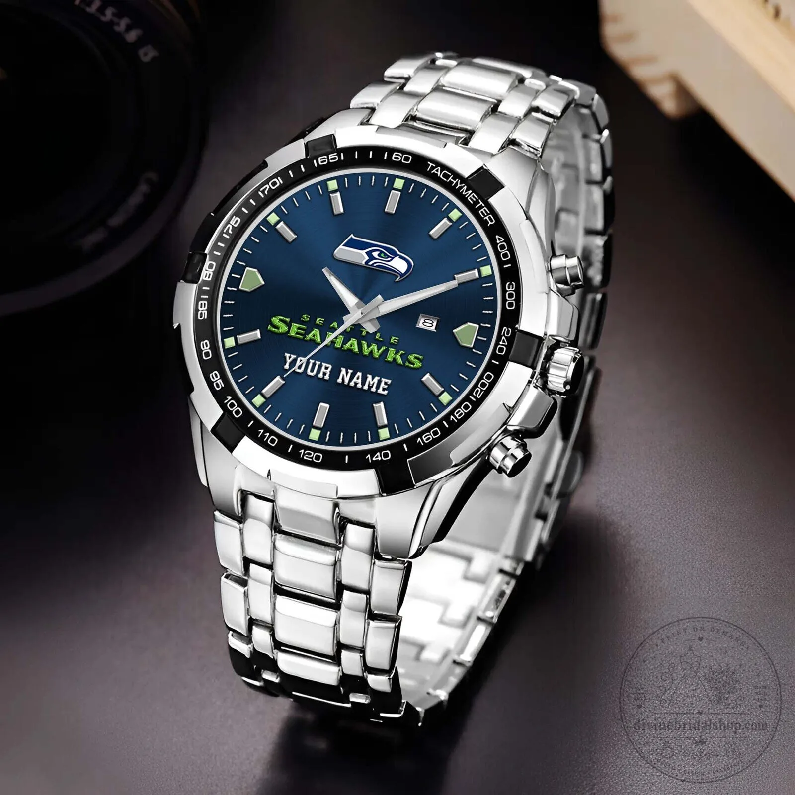 Seattle Seahawks NFL Football Team Logo Custom Name Blue Dial Quartz Watch