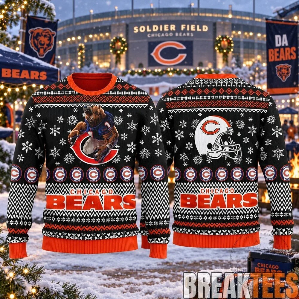 Chicago Bears Winter Wonderland Mascot Helmet Ugly Christmas Sweater