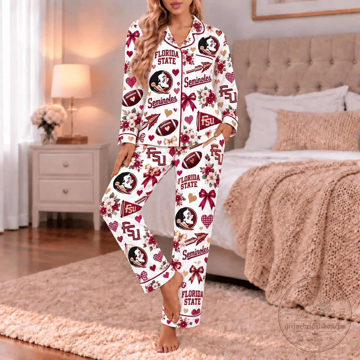 Florida State Seminoles Football Patterned Pajamas Set for Women