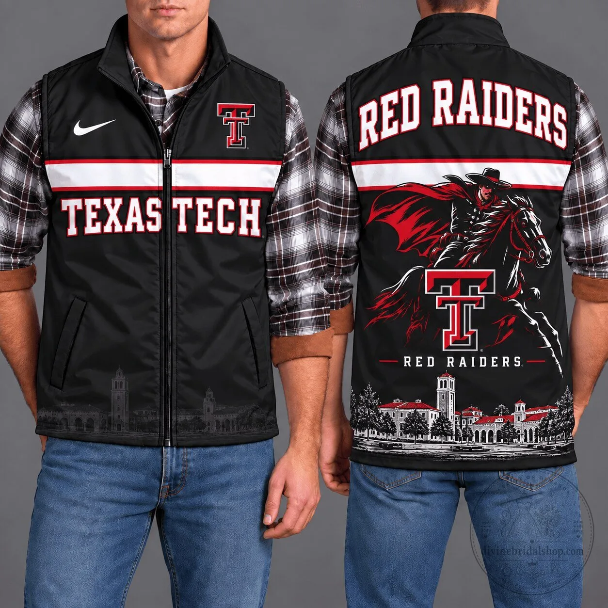 Texas Tech Red Raiders University Football Team Black Sleeveless Vest Jacket 1 Texas Tech Red Raiders University Football Team Black Sleeveless Vest Jacket