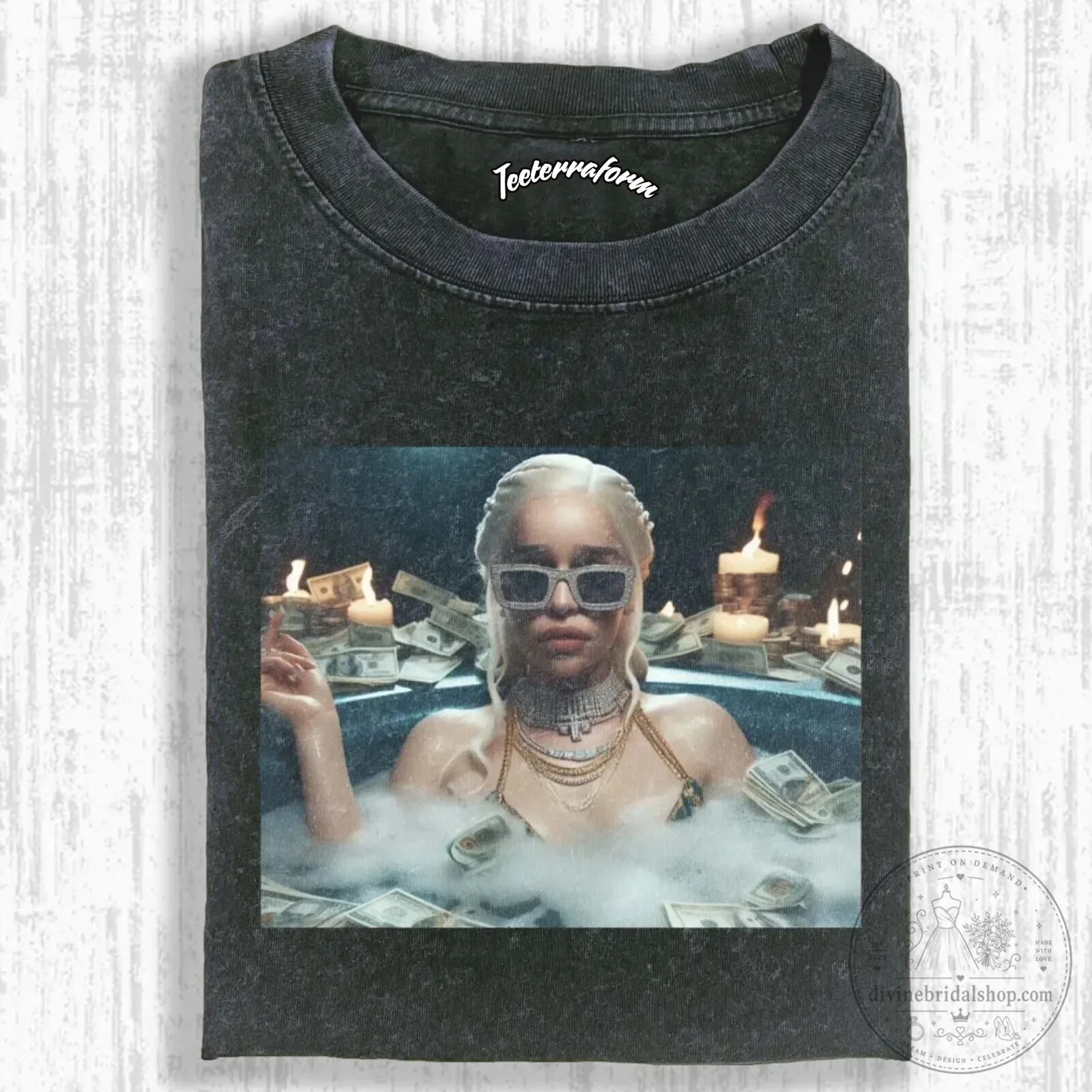 Game of Thrones Daenerys Targaryen Money Bath Washed Black T-Shirt