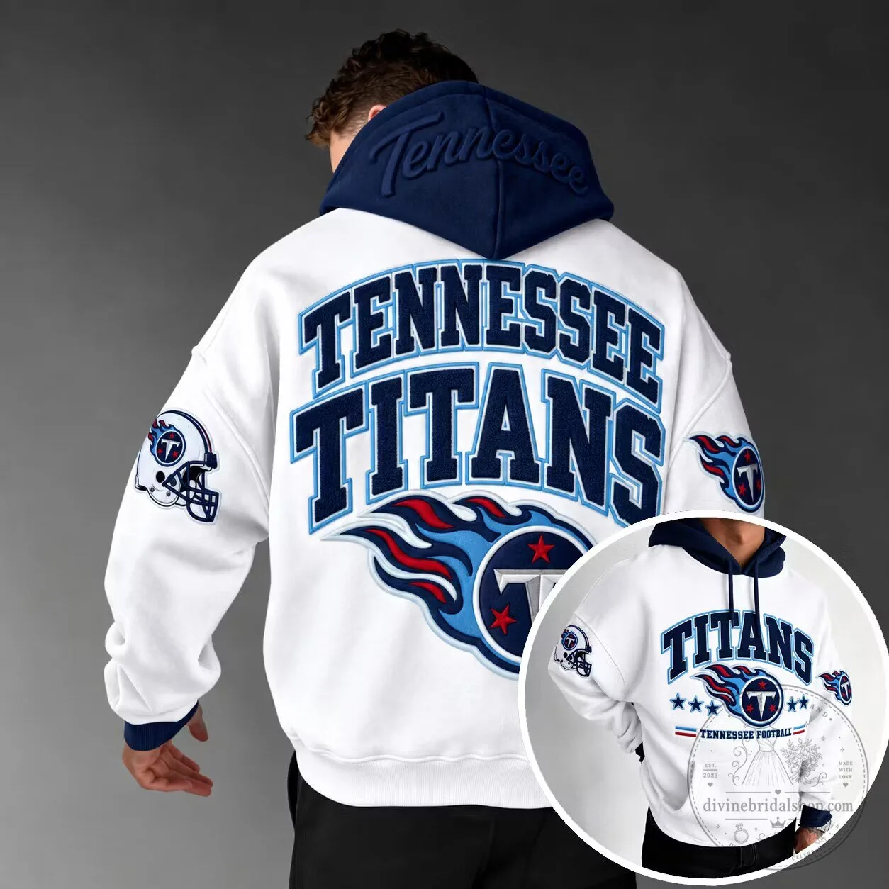 Tennessee Titans Football Team Logo White Pullover Hoodie