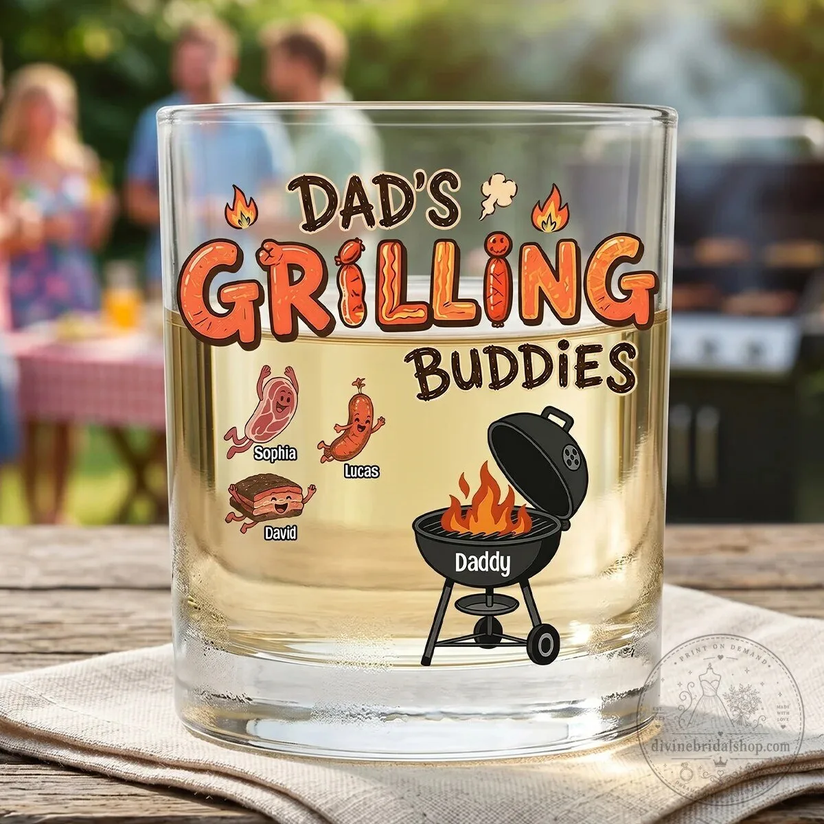 Personalized Dad's Grilling Buddies Whiskey Glass for Father's Day Gift