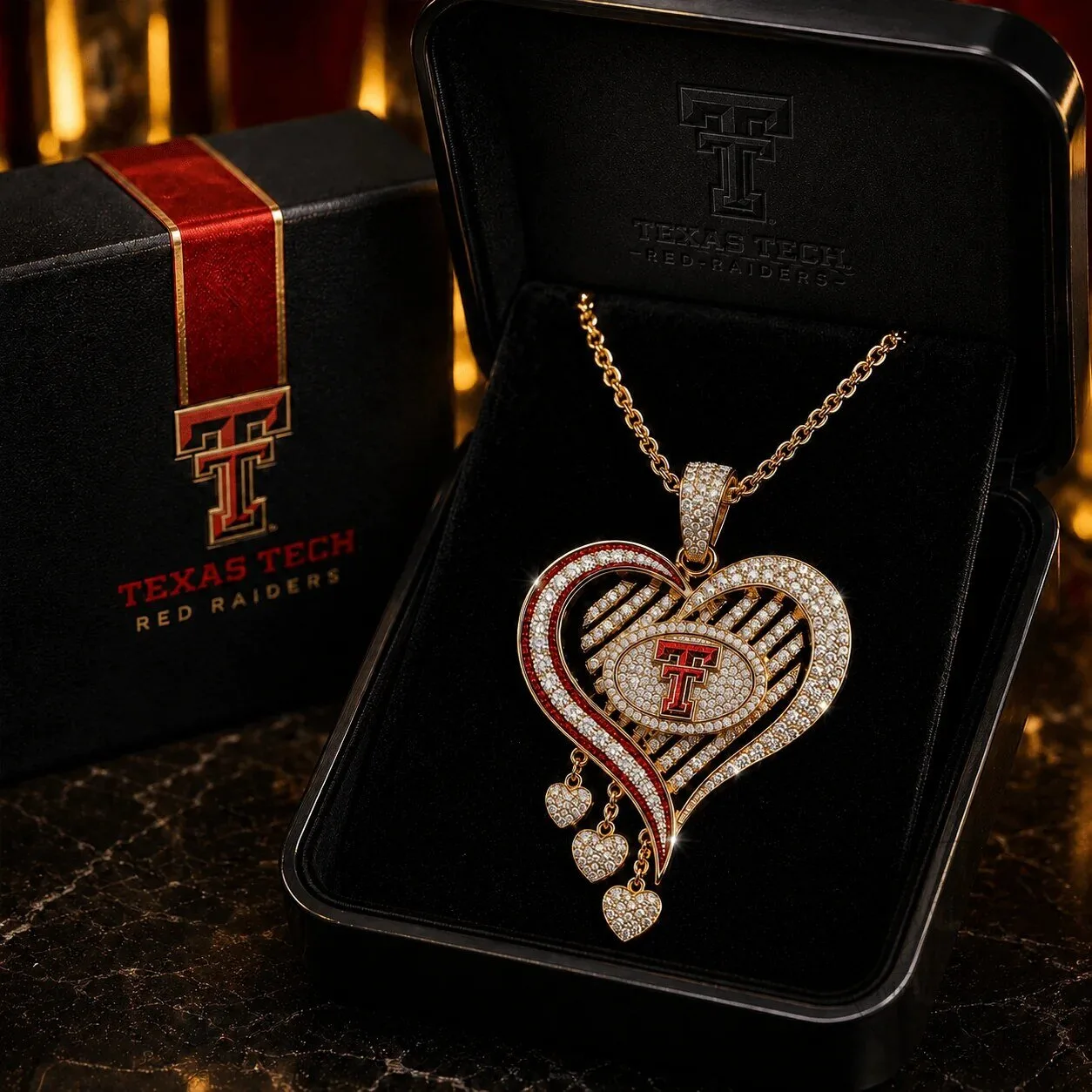 Texas Tech Red Raiders Heart Shaped Diamond Pendant Necklace