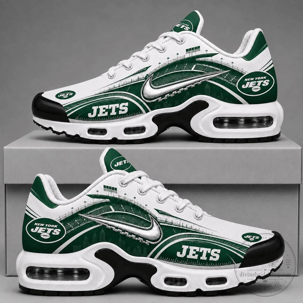 New York Jets NFL Football Team Stadium Design Air Max Style Sneakers