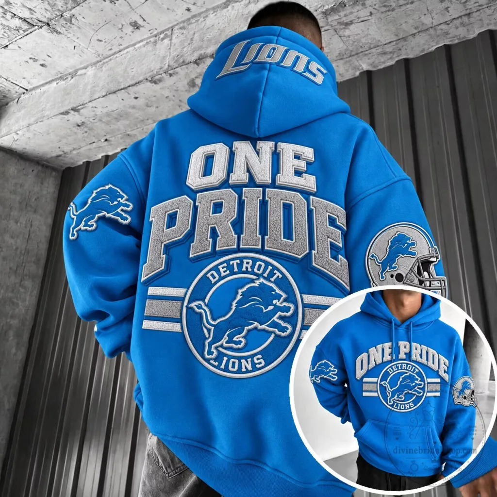 Detroit Lions One Pride Embroidered Blue Football Hoodie Detroit Lions One Pride Embroidered Blue Football Hoodie