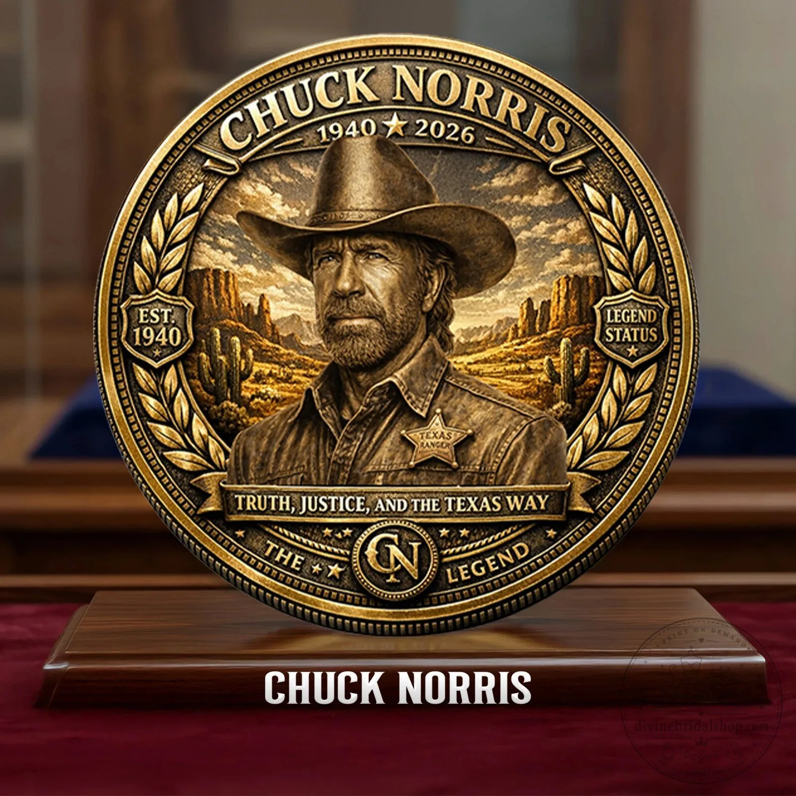 Chuck Norris Commemorative Coin, Texas Ranger Legend Gold Medallion