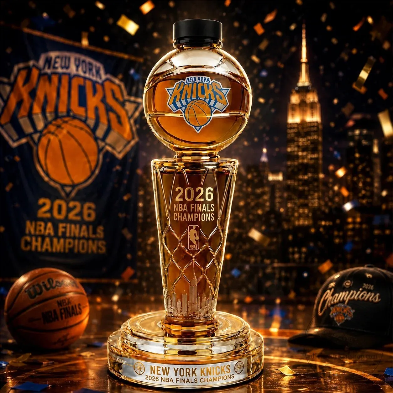 New York Knicks 2026 NBA Finals Champions Basketball Trophy Decanter