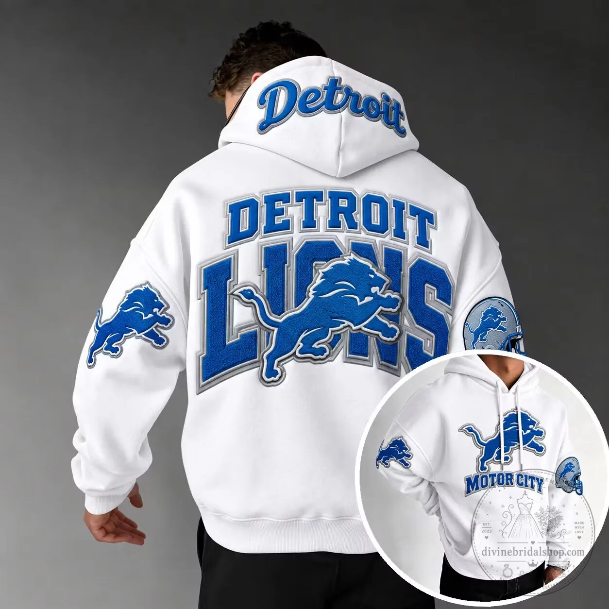 Detroit Lions NFL Football Team Logo White Hoodie for Men and Women
