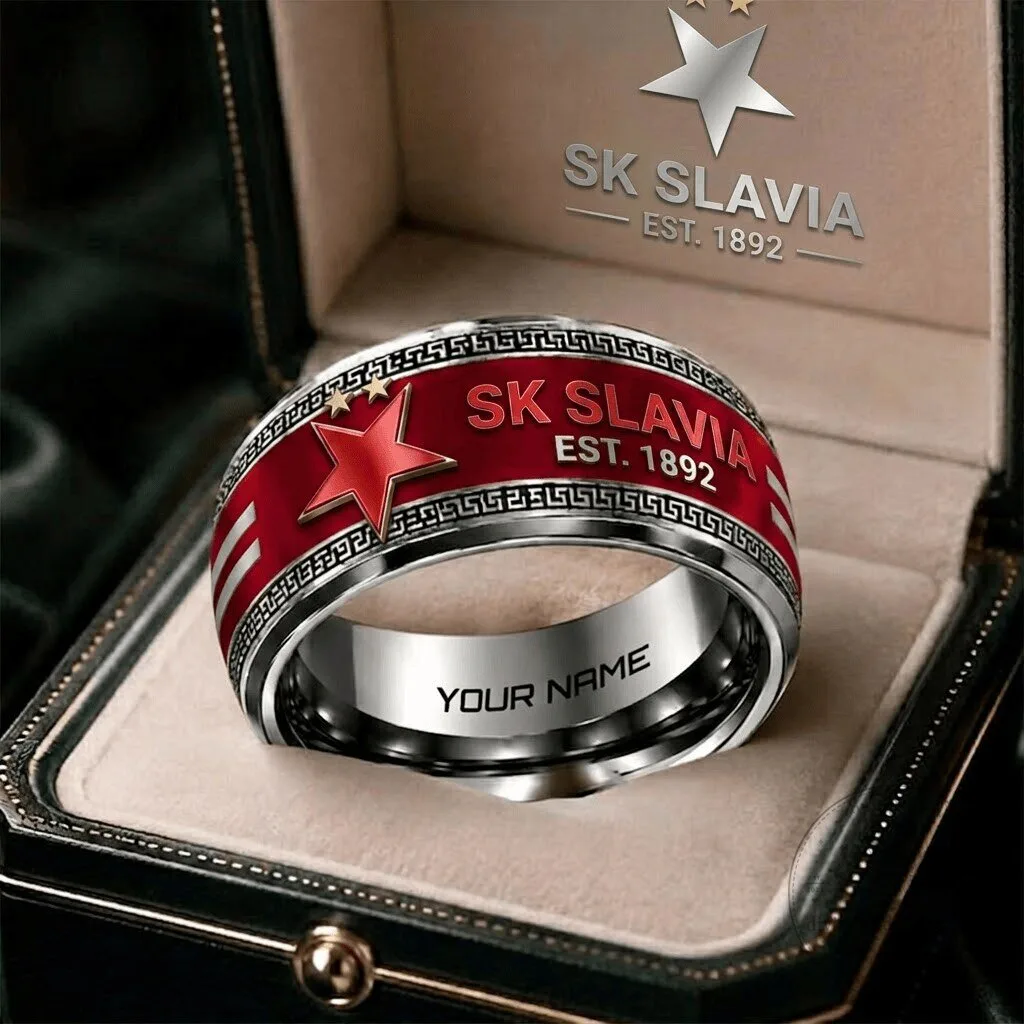 SK Slavia Prague Czech First League Personalized Silver Ring