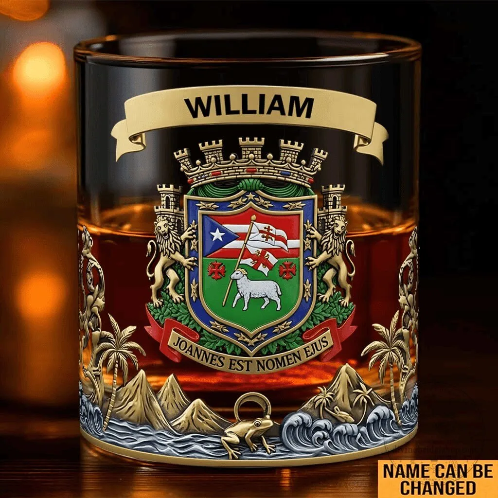 Puerto Rico Coat of Arms Personalized Whiskey Drinking Glass