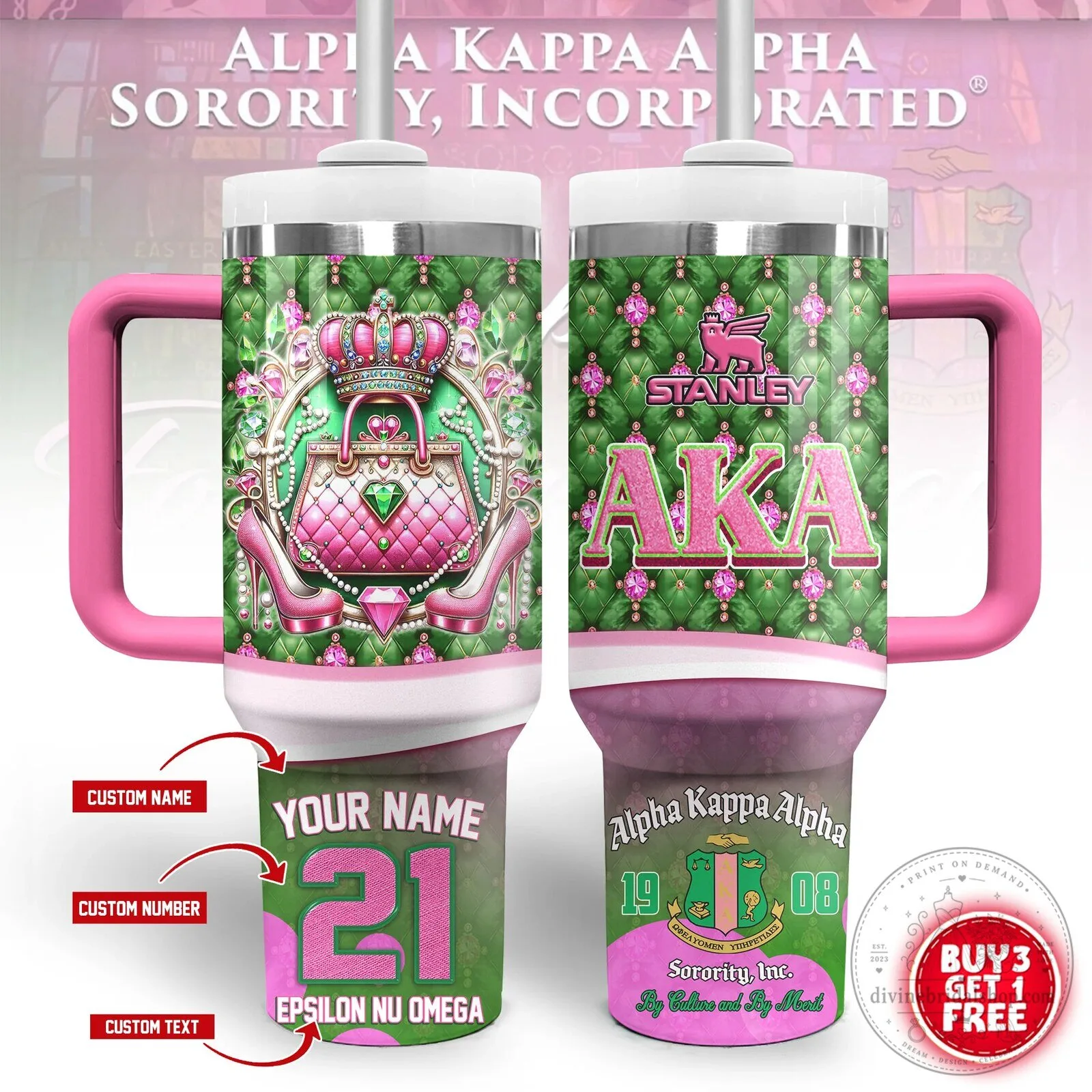 Alpha Kappa Alpha Sorority Incorporated Stanley Tumbler with Handle