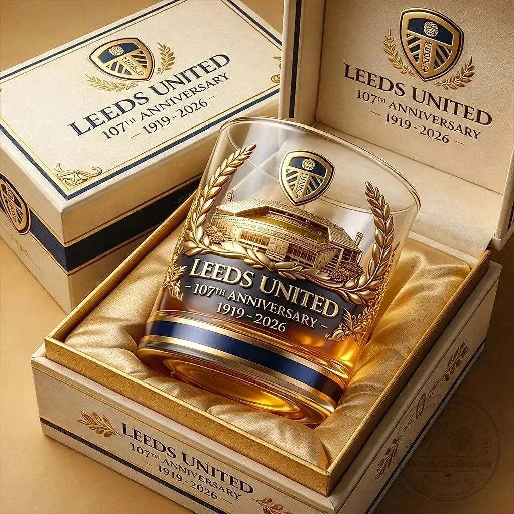 Leeds United 107th Anniversary Commemorative Gold Crest Drinking Glass