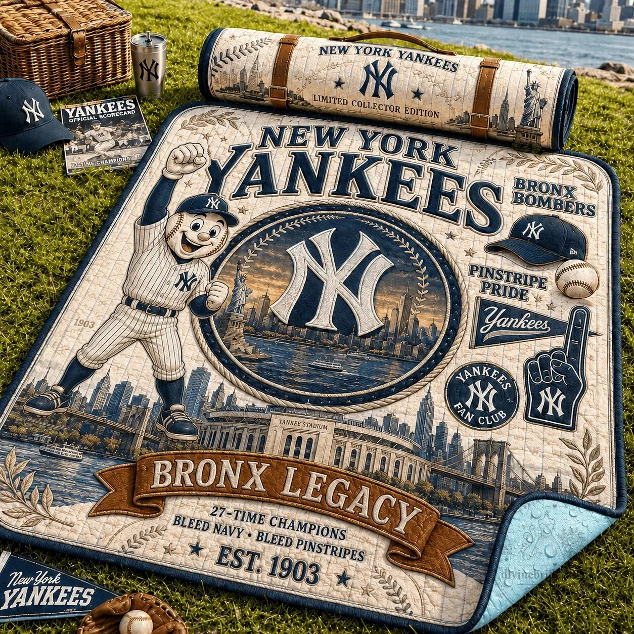 New York Yankees Bronx Legacy Baseball Team Picnic Blanket 4 New York Yankees Bronx Legacy Baseball Team Picnic Blanket