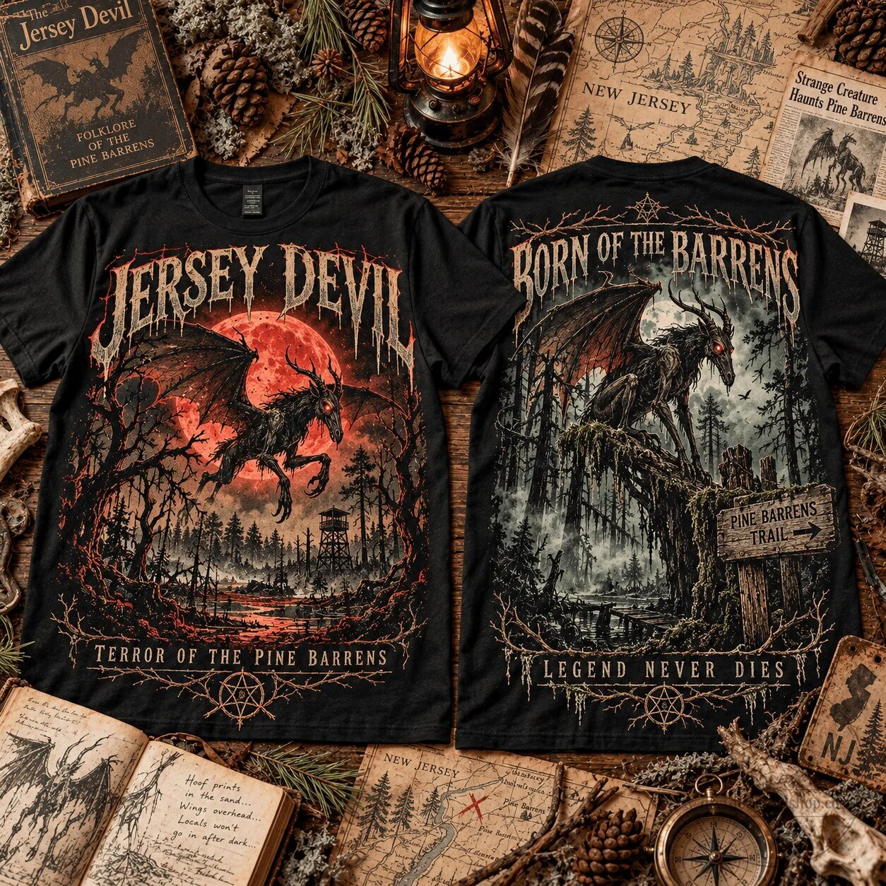 Jersey Devil Terror of the Pine Barrens Vintage Horror Black T-Shirt