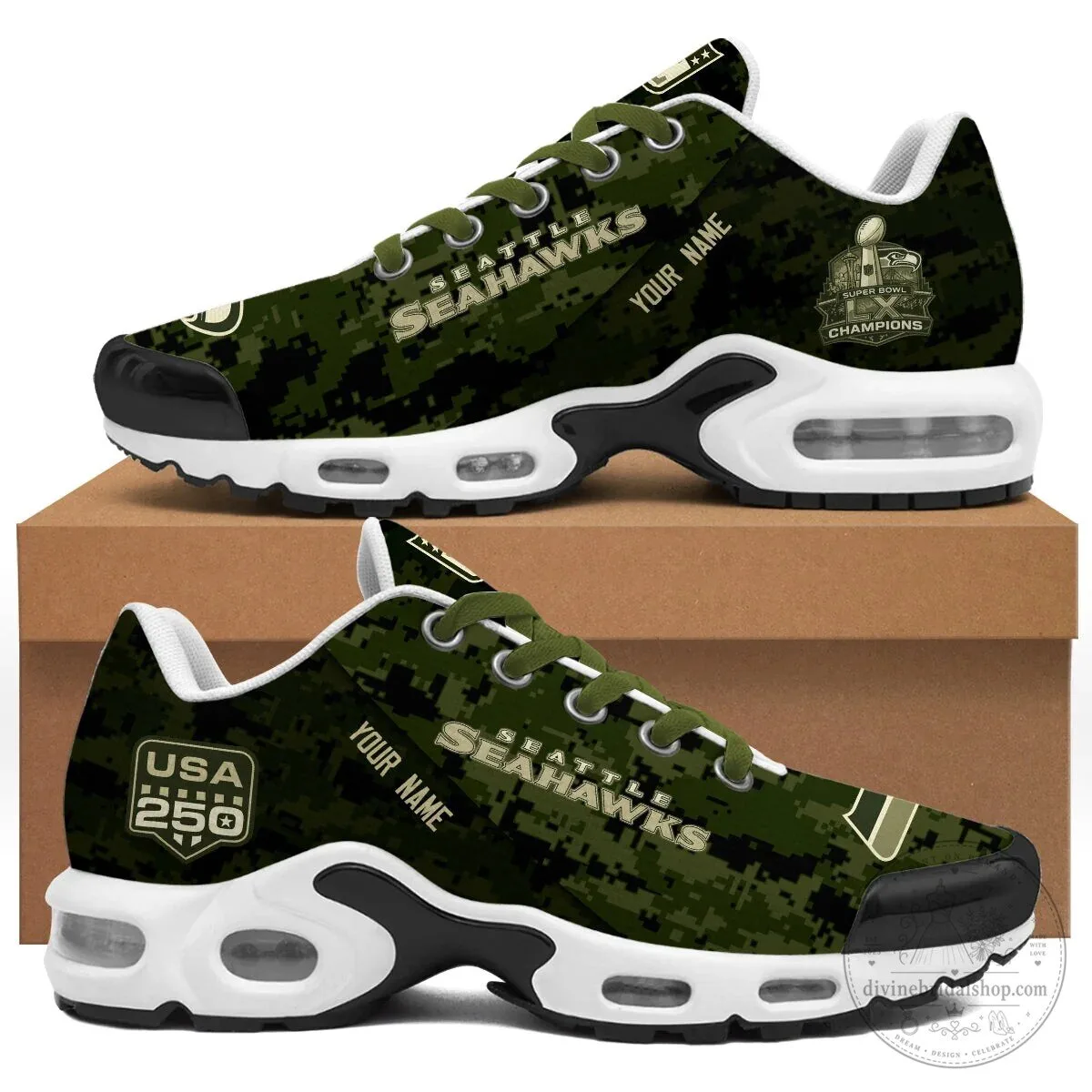 Seattle Seahawks Salute to Service Personalized Military Camo Shoes