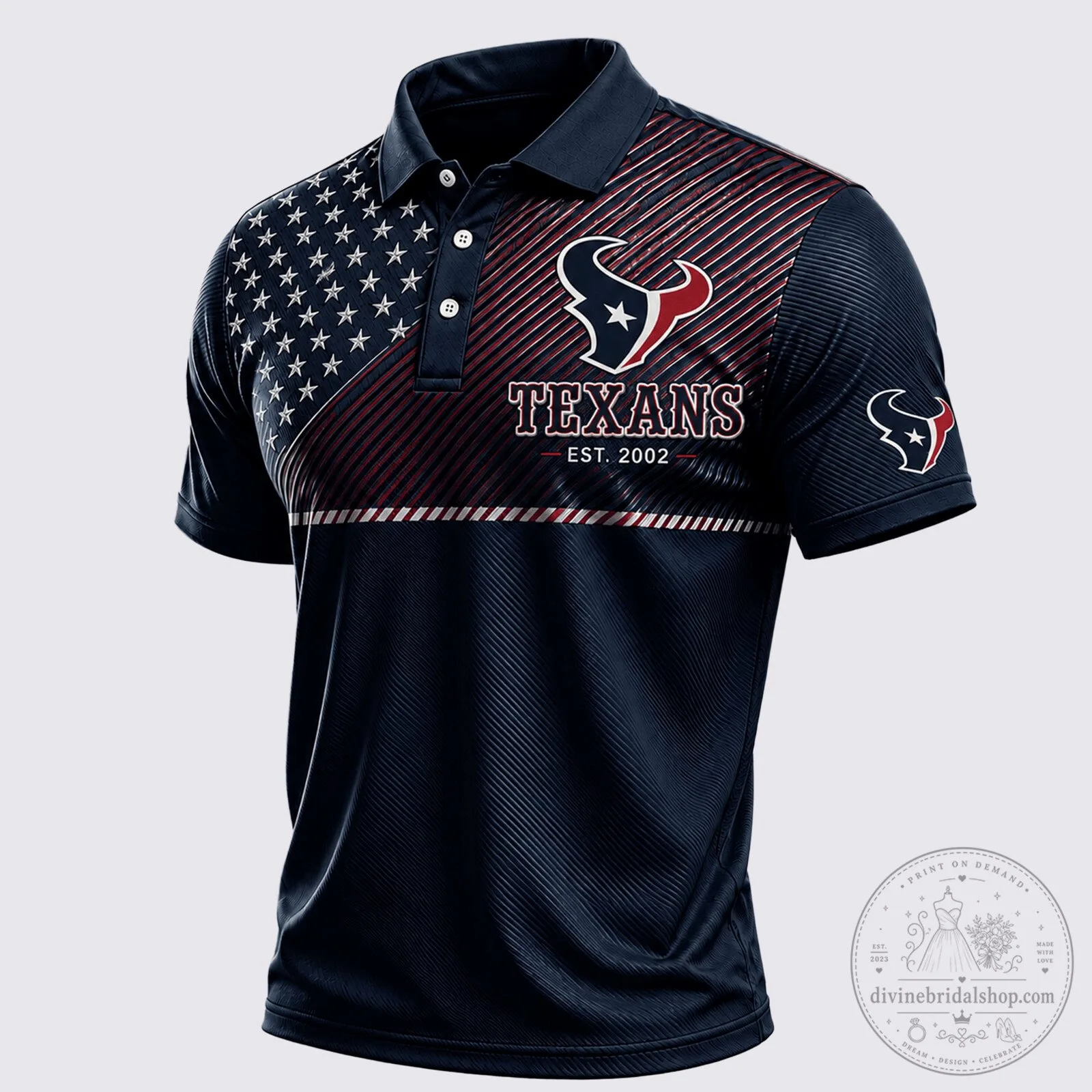 Houston Texans American Flag Patriotic NFL Football Team Polo Shirt