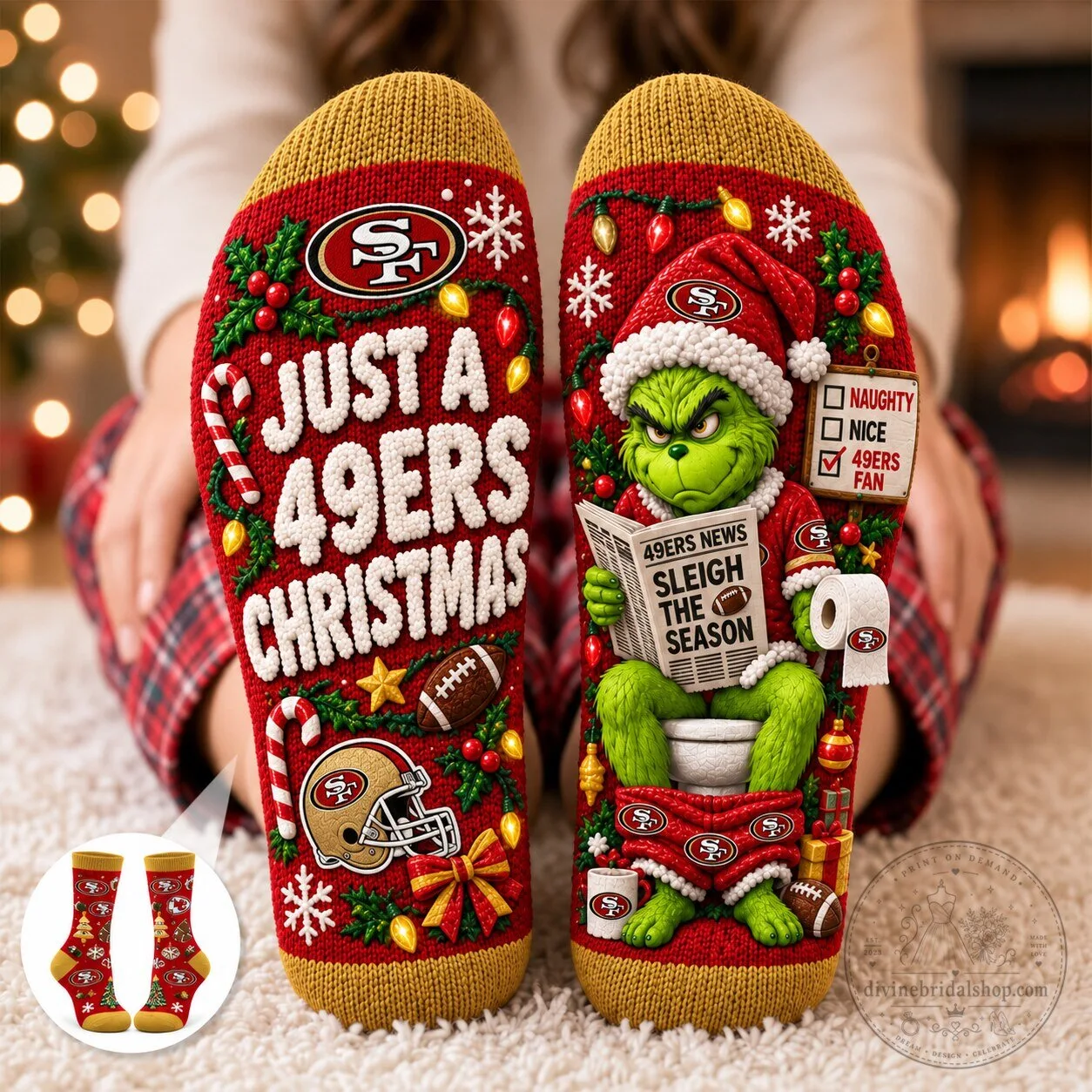 San Francisco 49ers Funny Grinch Christmas Holiday Socks