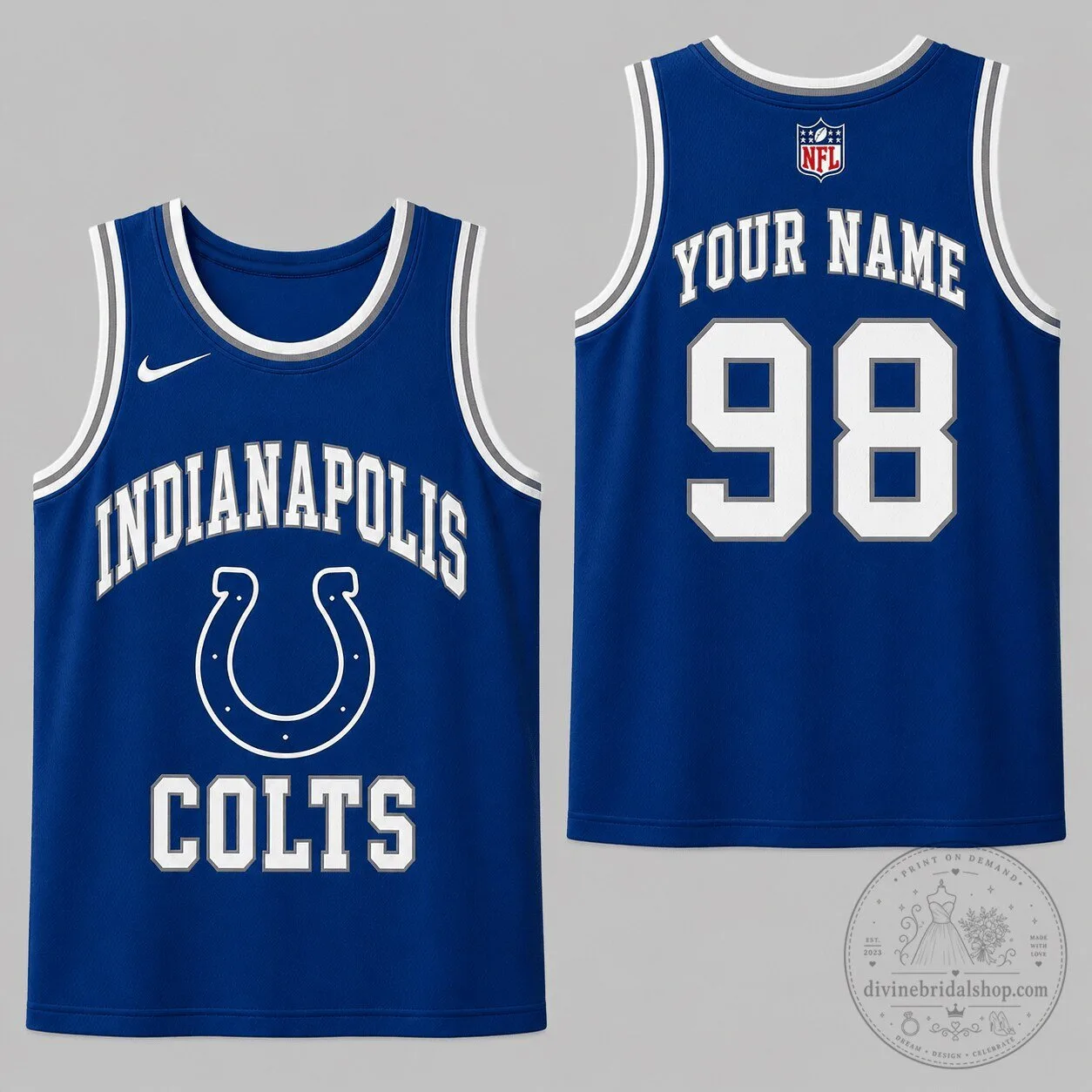 Indianapolis Colts Personalized Blue NFL Football Team Custom Name Number Tank Top