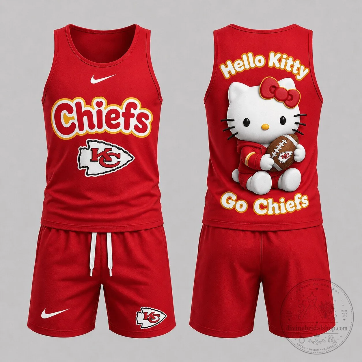 Kansas City Chiefs Hello Kitty Football Tank Top and Shorts Set